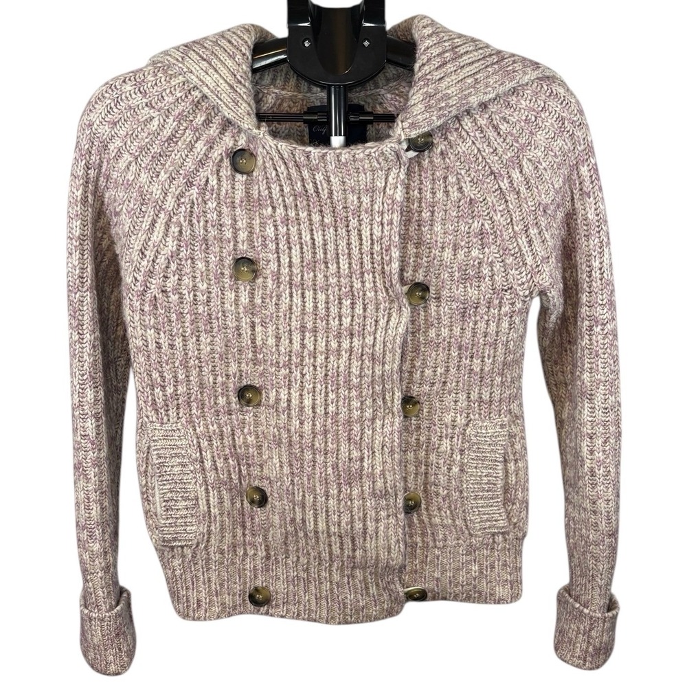 American Eagle Wool Alpaca Blend Hooded Cardigan Purple Marled Ribbed Sweater S